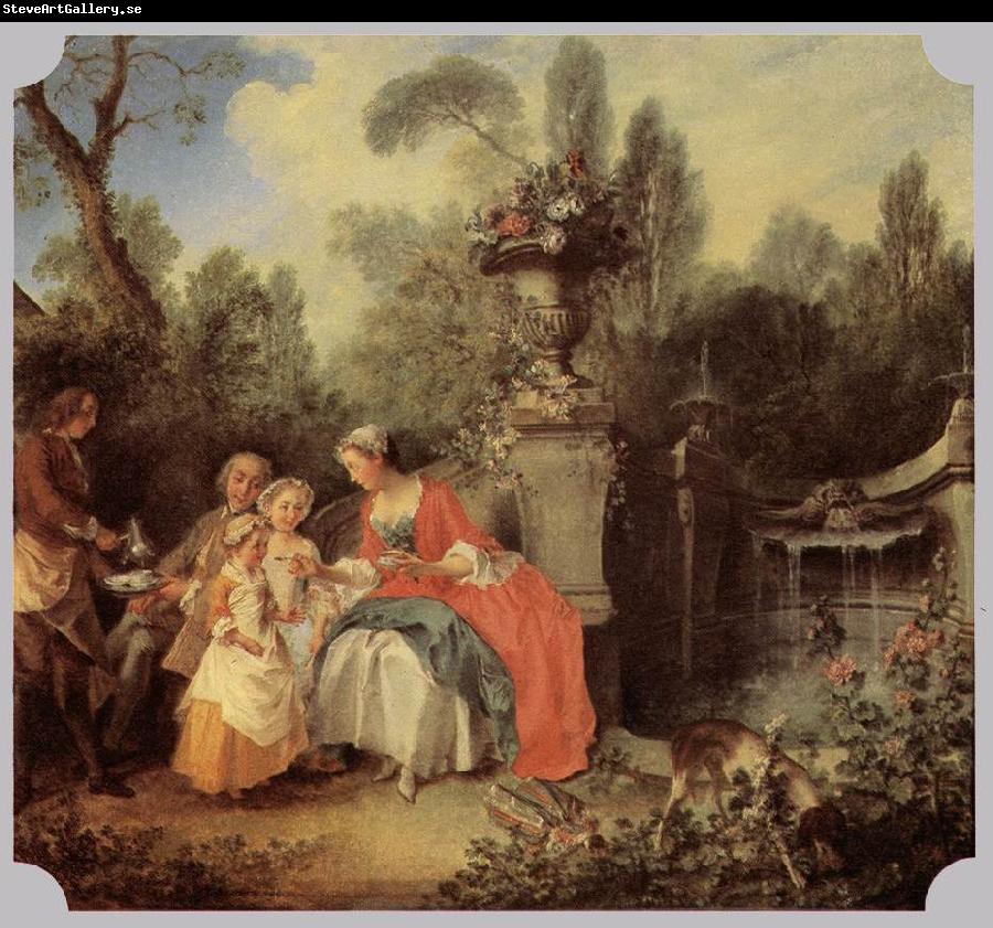 Nicolas Lancret Lady Gentleman with two Girls and Servant